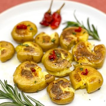 Crispy Smashed Potatoes with Bacon Vinaigrette. - Half Baked Harvest