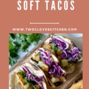 Three Spicy Potato Soft Tacos are shown with the words Spicy Potato Soft Tacos and the URL www.twocloveskitchen.com.