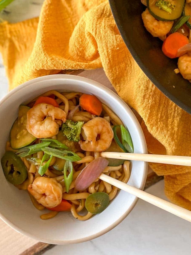 Shrimp Udon StirFry Recipe Two Cloves Kitchen