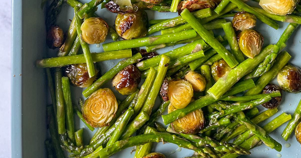 Easy Roasted Brussels Sprouts and Asparagus - Two Clove's Kitchen