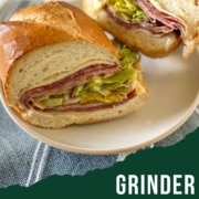 A sliced sandwich is shown with the words Grinder Sandwich and the URL www.twocloveskitchen.com.