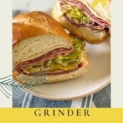 A sliced sandwich is shown with the words Grinder Sandwich and the URL www.twocloveskitchen.com.