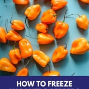 Habaneros are shown on a light blue background with the words How to Freeze Habanero Peppers and the URL www.twocloveskitchen.com.