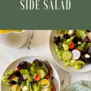 This pinterest pin shows two dishes of salad and with the words Side Salad and the URL www.twocloveskitchen.com.