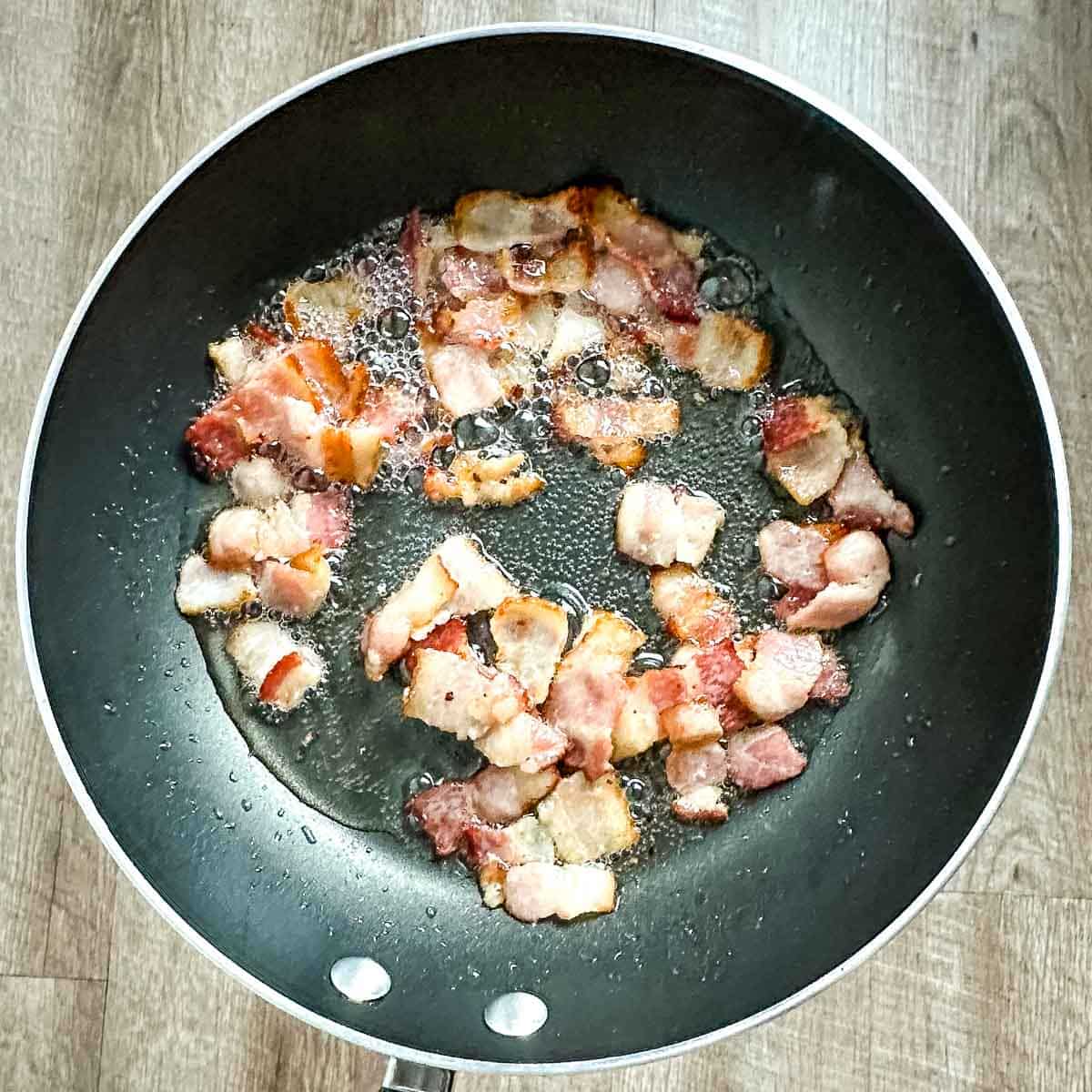 bacon cooking in frying pan.