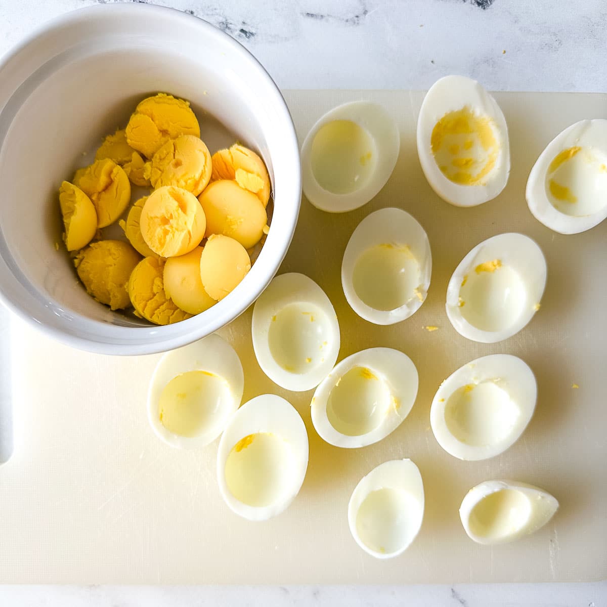 yolks separated from hard-boiled eggs.