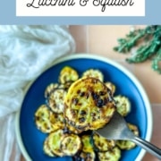 air fried zucchini and squash with the words air fryer zucchini and squash and the web address two cloves kitchen dot com.
