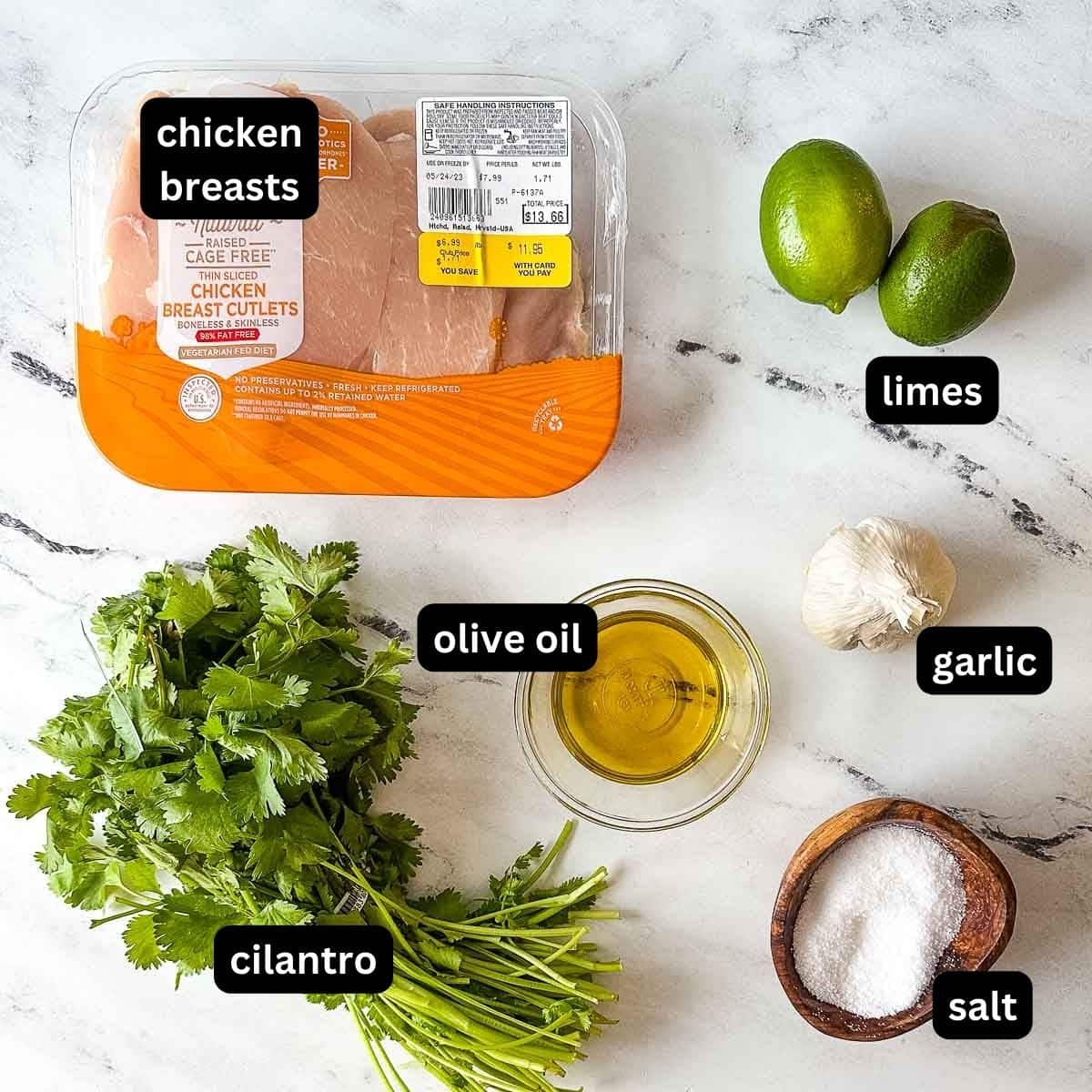 labeled ingredients for cilantro lime chicken
