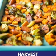 Pinterest graphic for harvest sheet pan dinner.