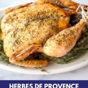 Pin graphic for Herbs de provence chicken.