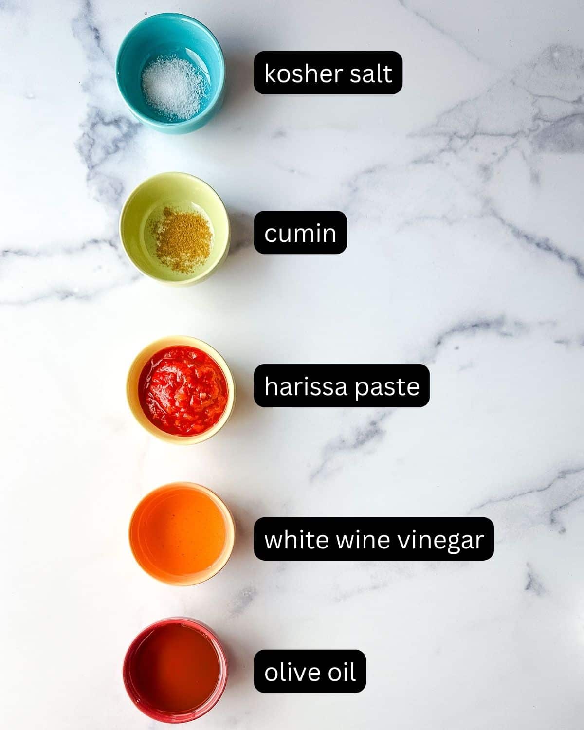 The ingredients for a homemade hot harissa vinaigrette.