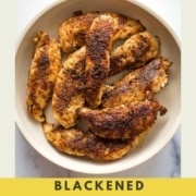 Pinterest graphic for blackened chicken tenders.
