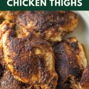 Pinterest graphic for blackened chicken thighs.