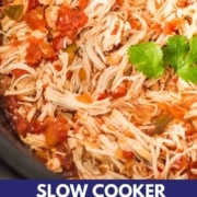 Pinterest graphic for Slow cooker salsa chicken.