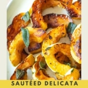 Pinterest graphic for sautéed delicata squash.